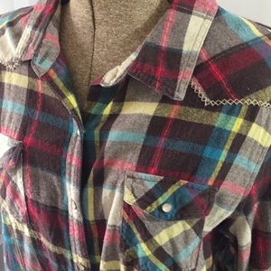 Bit & Bridle Flannel Plaid Snap Button Up Western